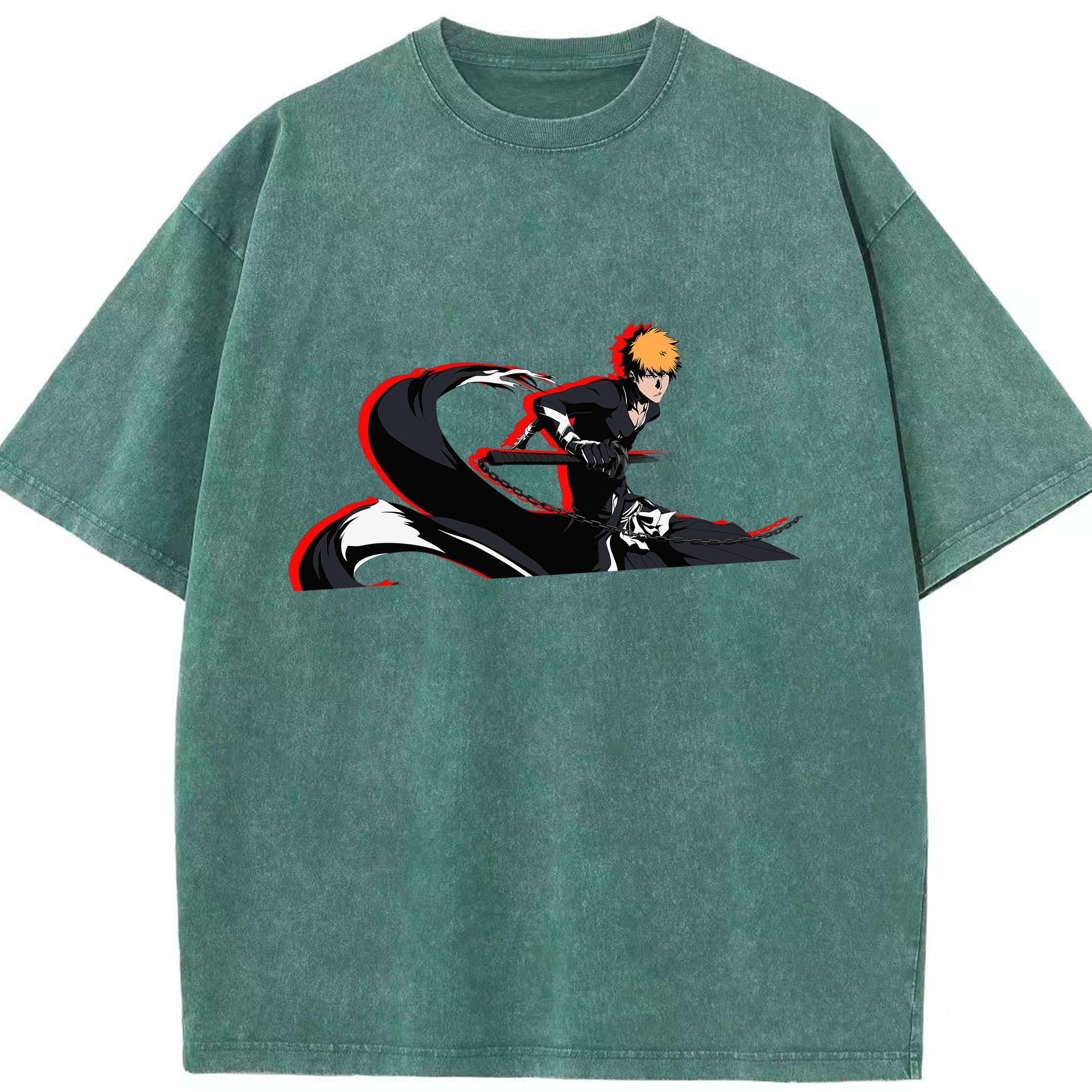 （画像用） ブリーチ 黒崎一護（くろさき いちご）BLEACH Kurosaki Ichigo 綿100% ヴィンテージ風 半袖Tシャツ（フロントプリント）